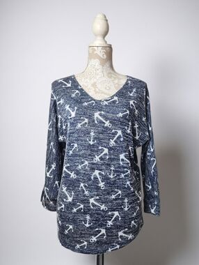 Casey Key Lightweight Nautical Anchor Coastal Grandma Sweater Size S